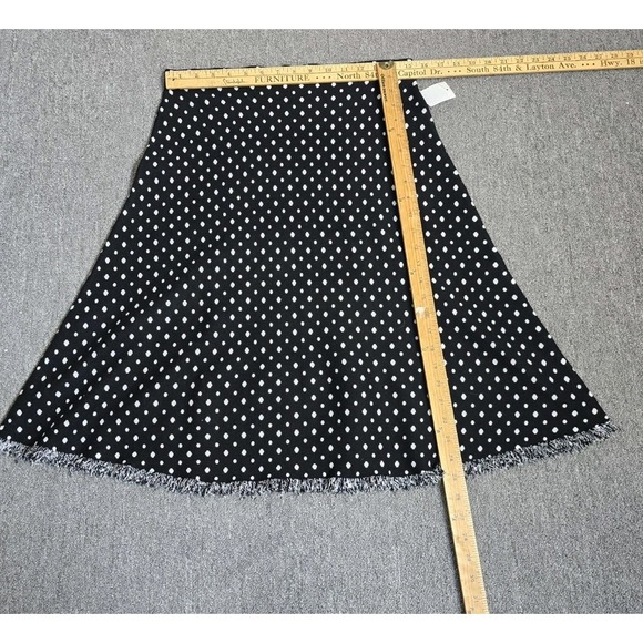 Milano Black White Polka Dot A-Line Skirt Women's Size L Flowy Fringe Hem - Picture 6 of 6